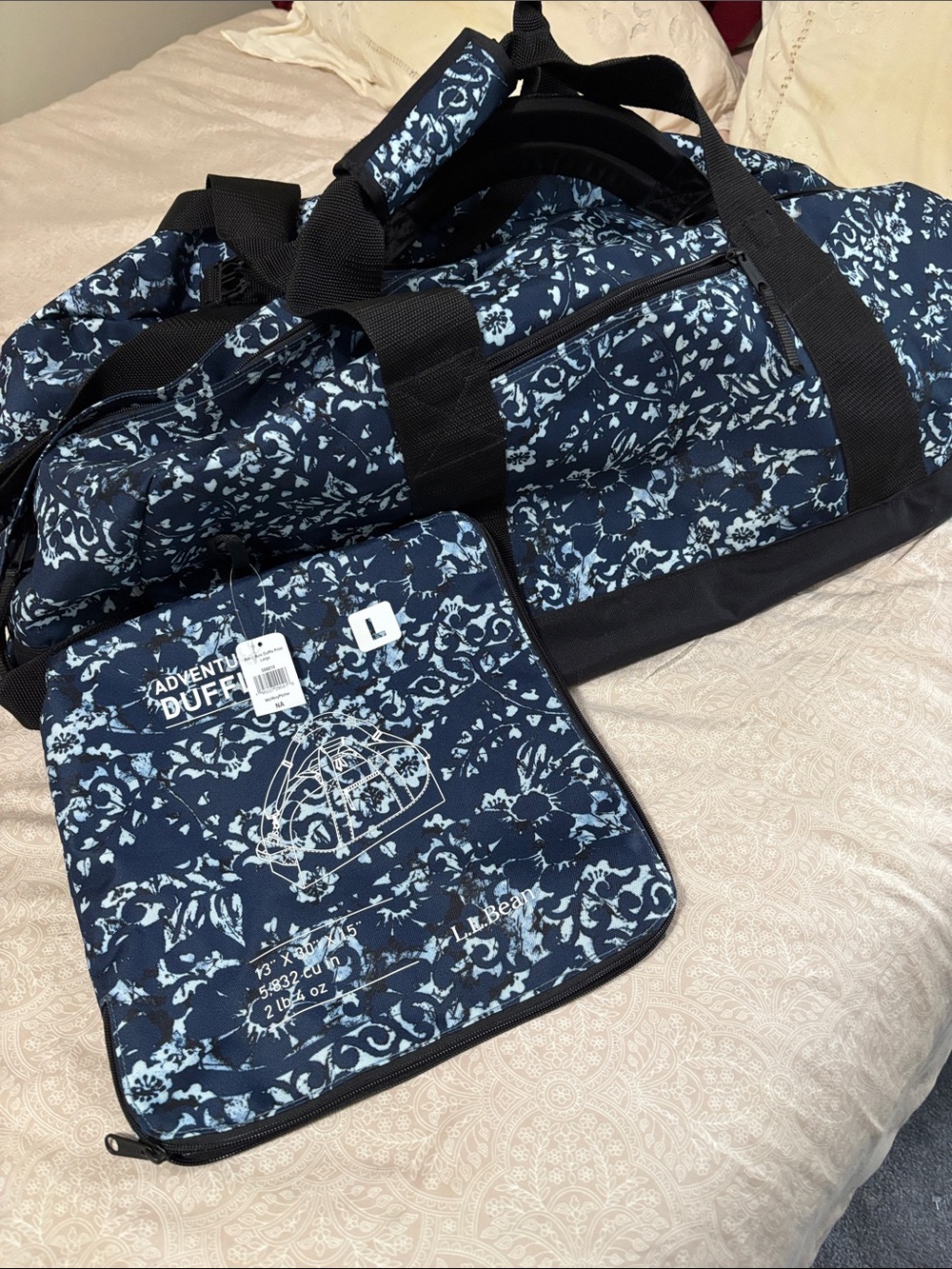 NWT L.L. Bean Navy Floral Adventure Duffel Bag